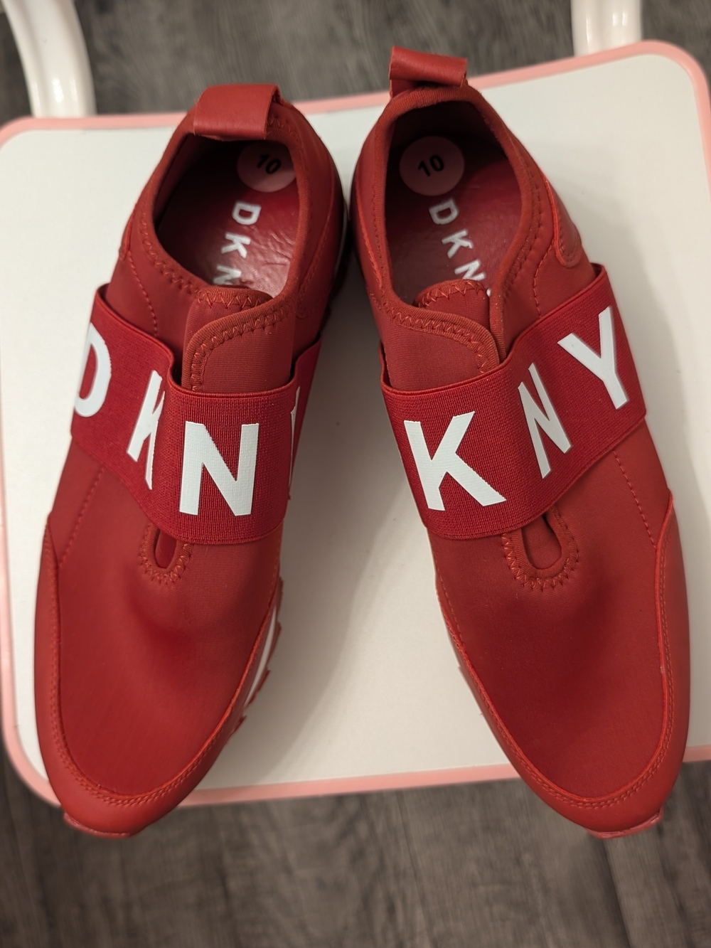 DKNY Red Women's Slip-On Logo Strap Loafers